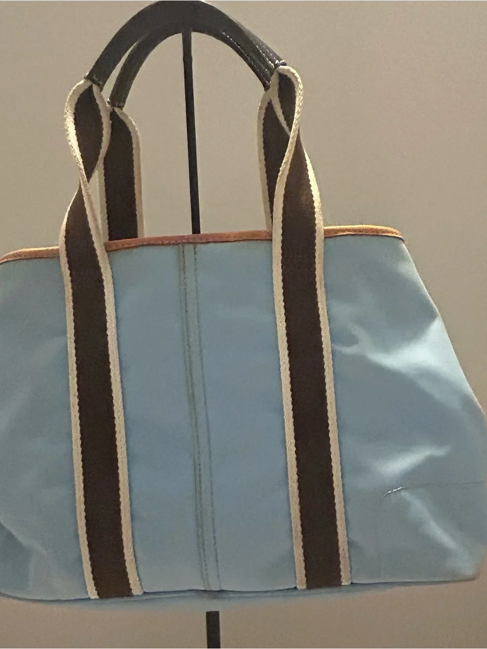 Light Blue Coach Tote with Brown Trim